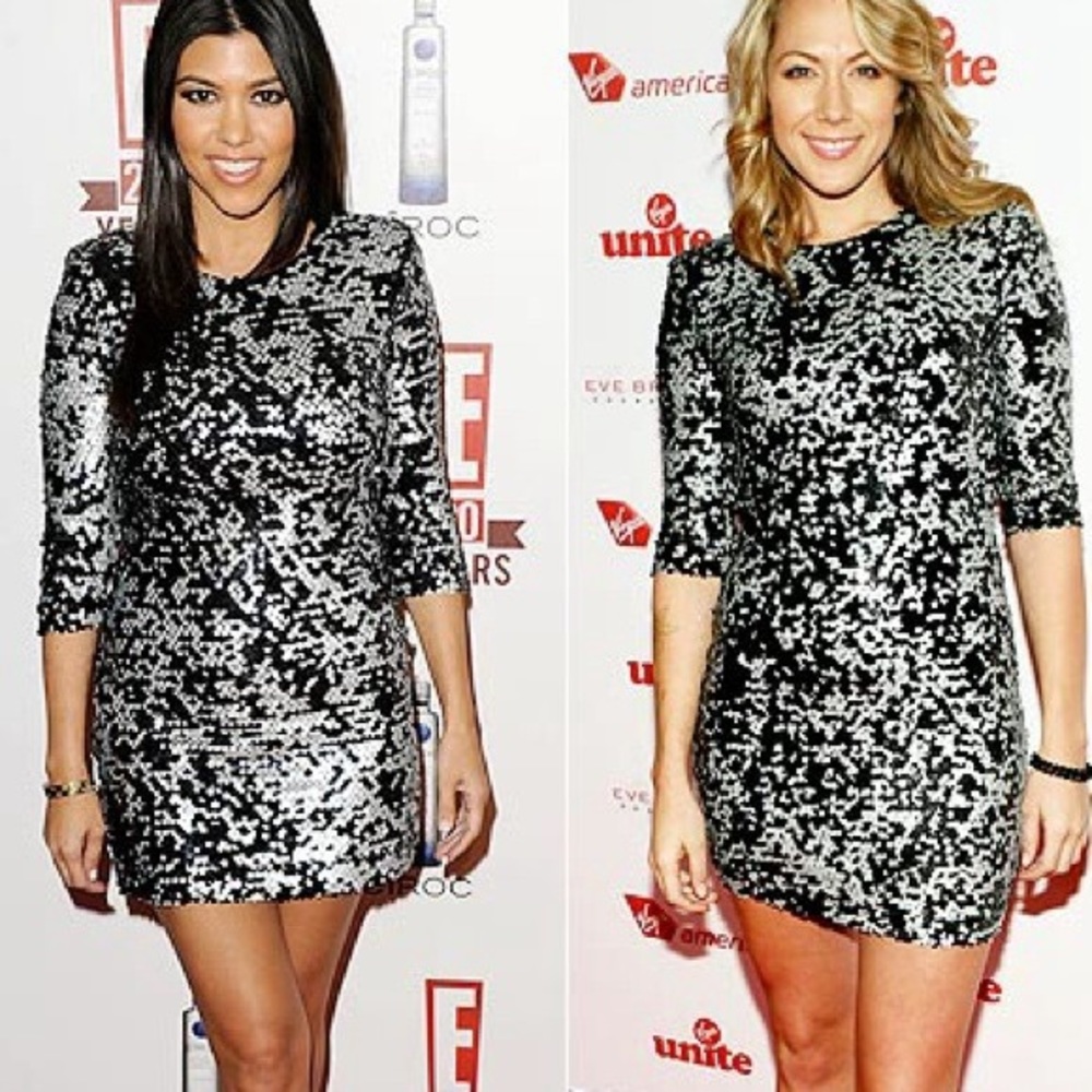 French Connection Dress- black and silver sequin